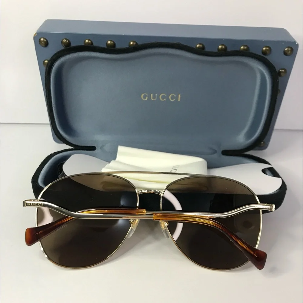 New Authentic Gucci Brown Pilot Ladies Sunglasses GG0969S 002